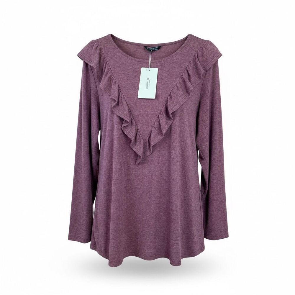Bloomchic Womans Ruffled Knit Top Sz 2XL (22-24) burgundy NWT